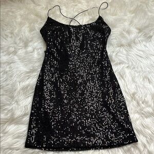 American Threads Black Sequin Slip Mini Dress